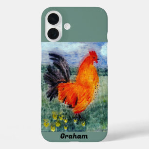 Coque Pour iPhone 16 Plus Rooster d'art ornithologique poulet personnalisé