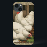 Case-Mate iPhone Case Roosters & Hen outside Hen House with White Border<br><div class="desc">A rustic art print displaying a vigorous rooster and a hen in a hen house. The darc ecru border is pattern consists of spiral elements. This print would be a gread addition to a rural country home decoration.</div>