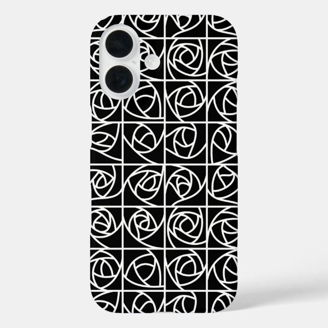 Coques Case-Mate iPhone Rose Art déco Carrés stylisés Floral noir blanc (Verso)