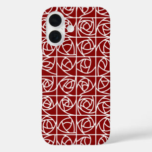 Coque Pour iPhone 16 Rose Art déco Carrés stylisés Floral primaire roug