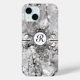 Coque Case-Mate iPhone Rose blanche abstrait gris gris blanc noir