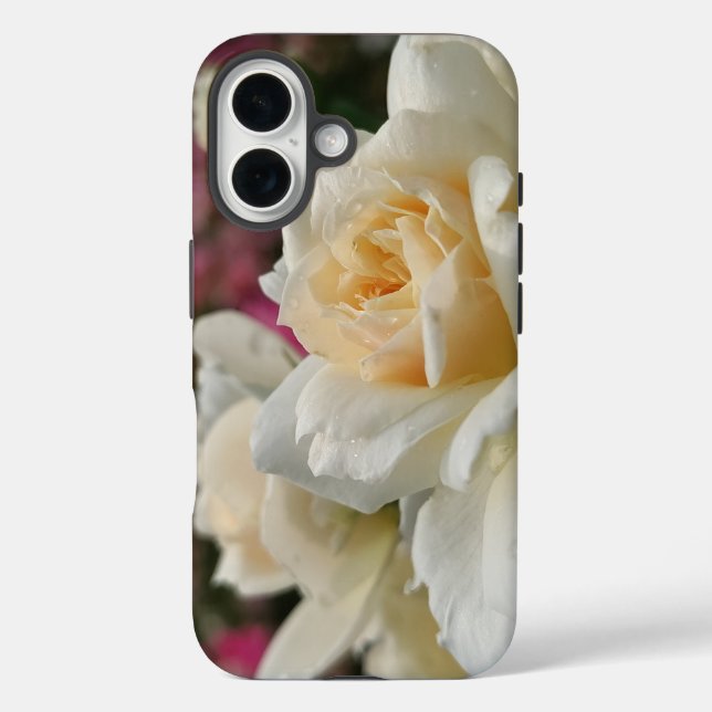 Coques Case-Mate iPhone Rose blanche avec gouttes de pluie (Verso)