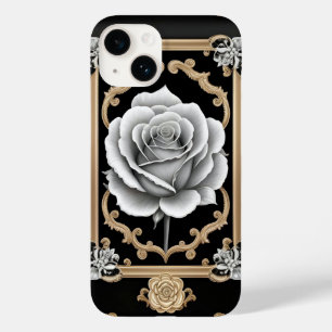 Coque Case-Mate iPhone Rose Blanche Élégante avec Cadre Orné en Or