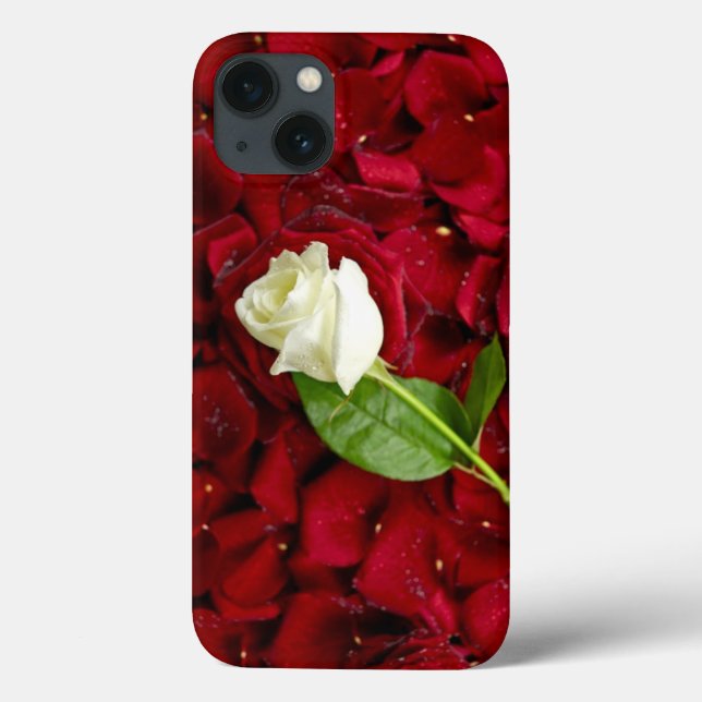 Coques Case-Mate iPhone Rose blanche sur pétales rouges (Verso)