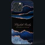 Case-Mate iPhone Case Rose bleu de la marine tendance Gold Black Busines<br><div class="desc">Moderne Elegant Rose bleu or Black Business coque iphone. Superbe conception polyvalente avec sur tendance bleu marine agate geode aquarelle style art abstrait avec accents or rose parties scintillant. Arrière - plan est affiché en noir avec le texte personnalisable affiché en couleur rose rose or blush. Personnalisez avec votre nom...</div>