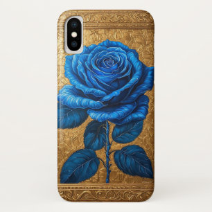 Case-Mate iPhone Case Rose Bleue Élégante Affichée dans un Cadre Doré Or