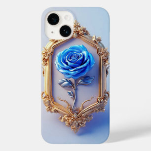 Coque Case-Mate iPhone Rose bleue élégante exposée dans un cadre doré orn