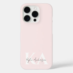 Coque iPhone 16 Pro Rose Blush moderne Nom du monogramme personnalisé 