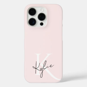 Coque iPhone 16 Pro Rose Blush moderne Nom du monogramme personnalisé 