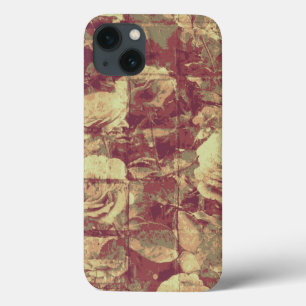 iPhone 13 Case Rose camouflage pattern on tiled wall background