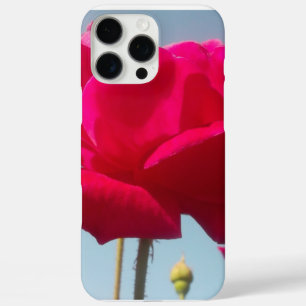 Coques iPhone 16 Pro Max Rose Céleste Belle Fleur Rouge sur Fond Bleu