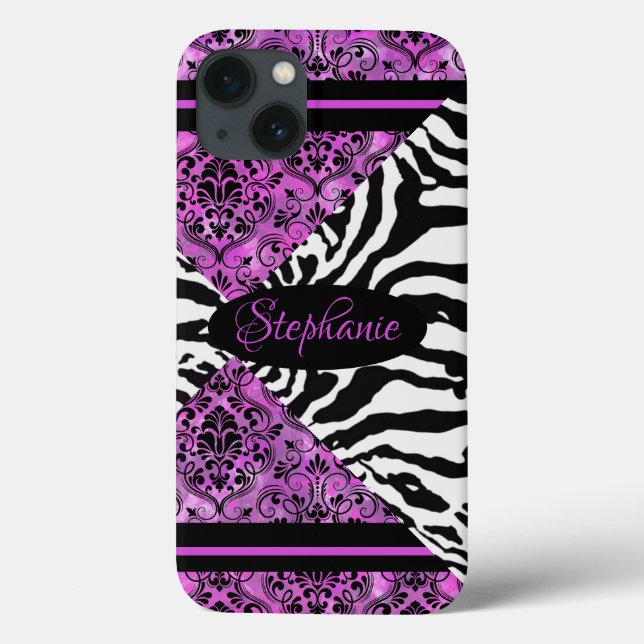 Coques Case-Mate iPhone Rose chaud avec motif zèbre (Verso)