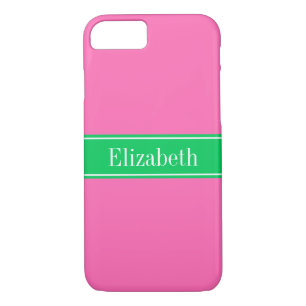 Coque Case-Mate iPhone Rose chaud solide #2 Emerald Green Rbn Nom Monogra