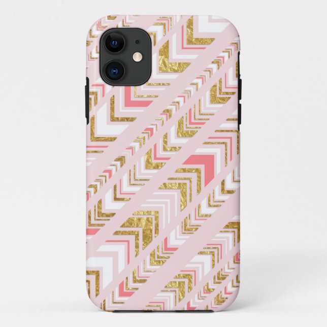 Coques Case-Mate iPhone Rose chic élégant et motif tribal d'or (Dos)