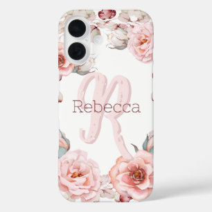 Coque Pour iPhone 16 Rose d'aquarelle Wreath personnalisée   BLANCHE