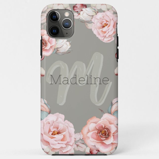 Coques Case-Mate iPhone Rose d'aquarelle Wreath personnalisée | Vert sage (Dos)