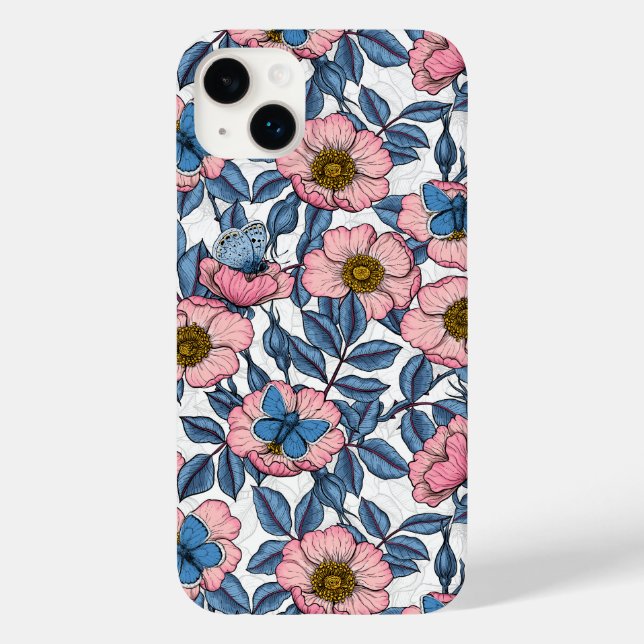 Coques Case-Mate iPhone Rose de chien et papillons (Verso)