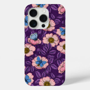 Coque Case-Mate iPhone Rose de chien et papillons en rose et violet