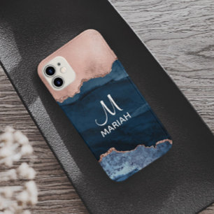 Coque Case-Mate iPhone Rose d'or Marine Bleu Abstrait tendance