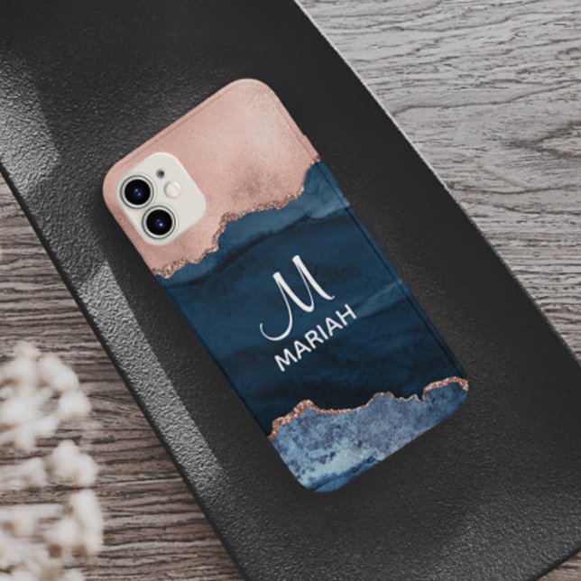 Coques Case-Mate iPhone Rose d'or Marine Bleu Abstrait tendance (Créateur téléchargé)