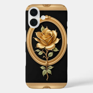 Coque Pour iPhone 16 Rose Dorée Avec Détails Ornés Élégants