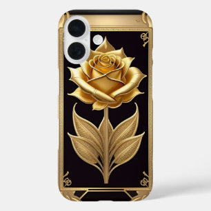 Coque Pour iPhone 16 Rose Dorée Avec Détails Ornés Élégants