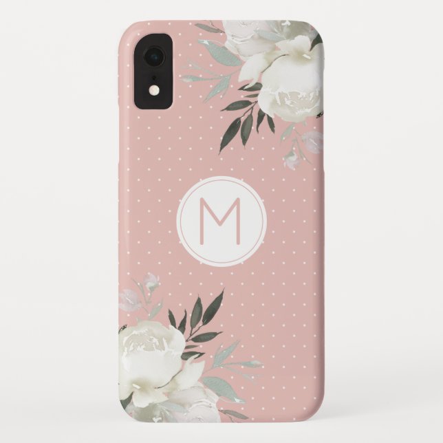 Coques Case-Mate iPhone Rose Dusty Pointe Rose Rose Blanc Rose Floral Mono (Dos)
