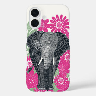 Coque Pour iPhone 16 rose éléphant folksy