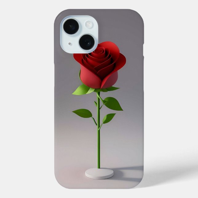 Coques Case-Mate iPhone Rose en papier rouge élégante avec tige verte (Verso)