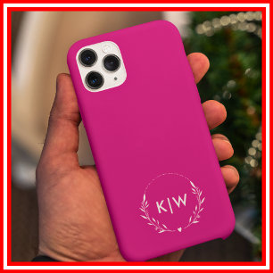 Coque iPhone 16 Pro Max Rose et Blanc Monogramme Initiales Moderne