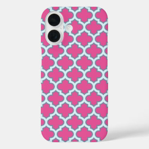 Coques iPhone 16 Rose et bleu Girly Quatrefoil Motif tendance Cute