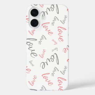 Coque Pour iPhone 16 Rose et Gris Romantiques Amour Écriture Cursive