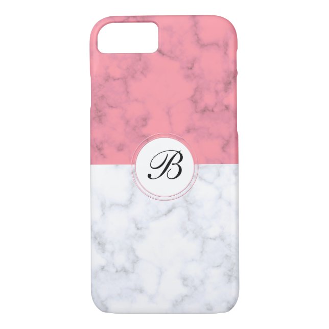 Coques Case-Mate iPhone Rose Et Marbre blanc Avec Lettre Initiale Personna (Dos)