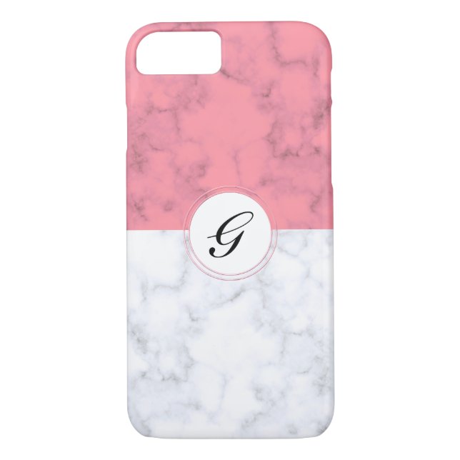 Coques Case-Mate iPhone Rose Et Marbre blanc Avec Lettre Initiale Personna (Dos)