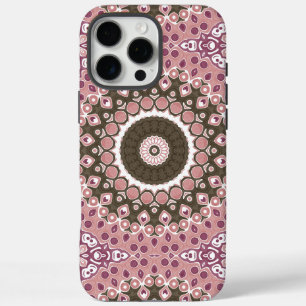 Coque iPhone 16 Pro Max Rose et Mocha Mandala Motif Géométrie florale