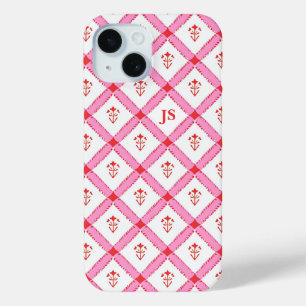 Coque Case-Mate iPhone Rose et motif rouge girly avec initiales