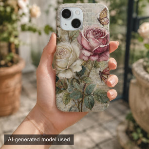 Coque Case-Mate iPhone Rose et Papillon Rose Vintage Shabby Chic