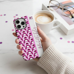 Coque iPhone 16 Pro Max Rose et prune géométriques milieu du siècle Arcs N