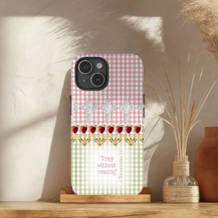 Coque Case-Mate iPhone Rose Féminin Vert Vérifié Croix Fraise Colombe Foi