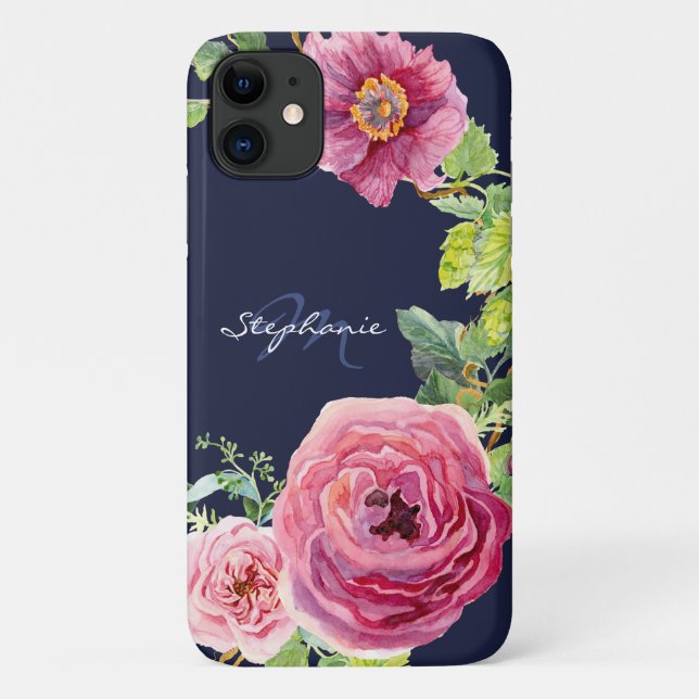 Coques Case-Mate iPhone Rose Floral  de la marine moderne Peony rose bleu (Dos)