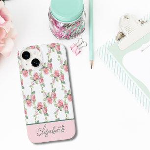 Coque Case-Mate iPhone Rose florale de verdure rose Monogram