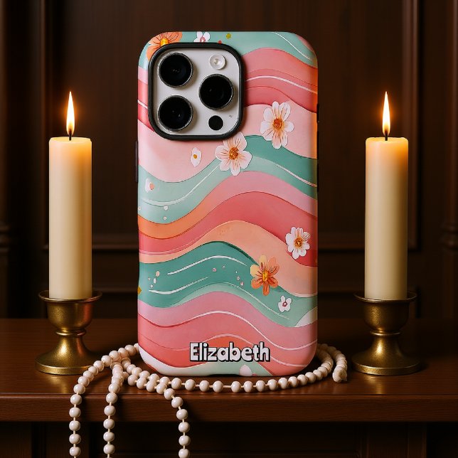 Coques Case-Mate iPhone Rose Flore Doux Et Vagues Turquoises (Créateur téléchargé)