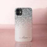 Case-Mate iPhone Case Rose Gold<br><div class="desc">Or rose - Blush Pink and Silver Faux Foil Metallic Sparkle and Dripping Parties scintillant brossé Métal Monogramme Nom et téléphone initial. Cela rend le cadeau parfait pour 16 ans,  mariage,  douche nuptiale,  anniversaire,  baby shower ou bachelorette pour quelqu'un qui aime le luxe glam et les styles chic.</div>