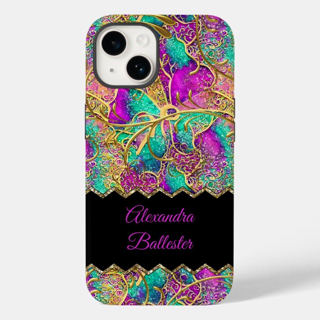 Coques Case-Mate iPhone Rose Gold Abstrait Violet Turquoise  (Verso)