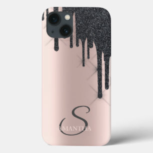 Case-Mate iPhone Case Rose Gold aux Gouttes de Paillettes Noires Élégant