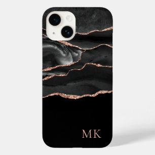 Coque Case-Mate iPhone Rose Gold & Black Marble Agate Monogramme Moderne