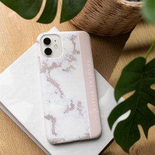 Coque Pour iPhone 16 Rose Gold & Blush Pink Marble subtil Personnalisé