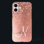 Coque Pour iPhone 16 Plus Rose Gold brossé Parties scintillant métallique No<br><div class="desc">Personnalisez facilement ce design branché de boîtier de téléphone chic avec une jolie parties scintillant brillante en or rose sur un arrière - plan métallique brossé en or rose.</div>