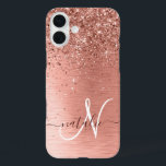Coque Pour iPhone 16 Plus Rose Gold brossé Parties scintillant métallique No<br><div class="desc">Personnalisez facilement ce design branché de boîtier de téléphone chic avec une jolie parties scintillant brillante en or rose sur un arrière - plan métallique brossé en or rose.</div>