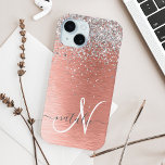 Coque Case-Mate iPhone Rose Gold brossé Parties scintillant métallique No<br><div class="desc">Personnalisez facilement ce boîtier de téléphone design chic branché avec une jolie parties scintillant brillante en argent sur un arrière - plan métallique brossé en or rose.</div>